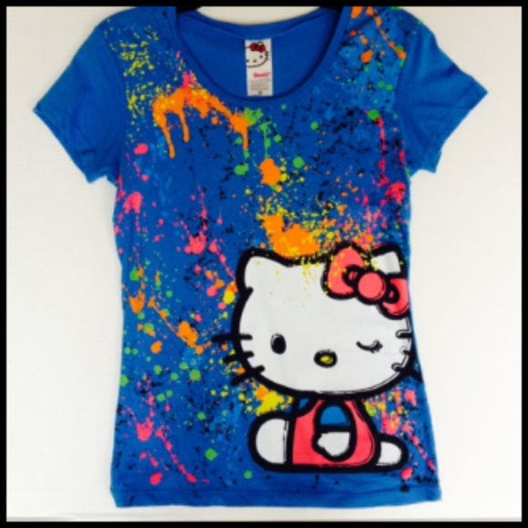 Hello Kitty Tops - Sanrio Hello Kitty Paint Splatter Tee - M